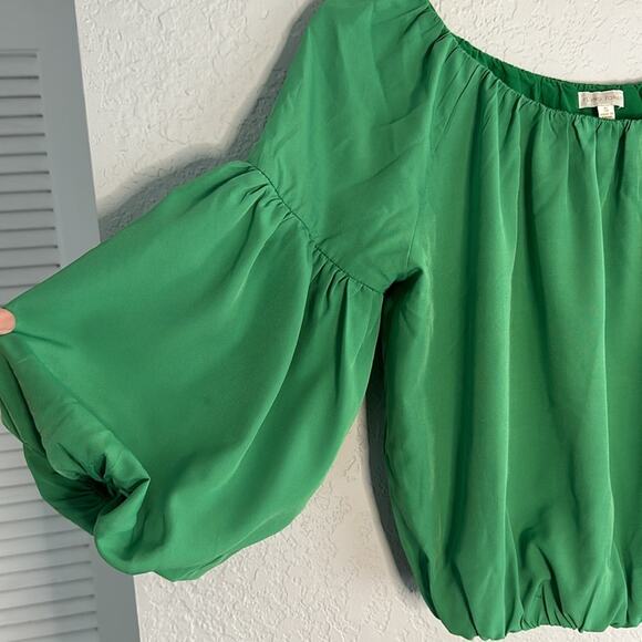 Flying Tomato Kelly Green Crop Top Balloon Sleeves Puff Vacation Preppy Resort - Picture 3 of 7